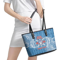 Personalised Tonga Apifo'ou College Leather Tote Bag Since 1865 Special Kupesi Pattern LT9 - Polynesian Pride