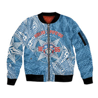 Personalised Tonga Apifo'ou College Sleeve Zip Bomber Jacket Since 1865 Special Kupesi Pattern LT9 Unisex Blue - Polynesian Pride