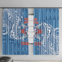 Personalised Tonga Apifo'ou College Window Curtain Since 1865 Special Kupesi Pattern LT9 With Hooks Blue - Polynesian Pride