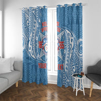 Personalised Tonga Apifo'ou College Window Curtain Since 1865 Special Kupesi Pattern LT9 With Grommets Blue - Polynesian Pride