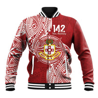 Personalised Kolisi Tonga Atele 142nd Anniversary Baseball Jacket Special Kupesi Pattern LT9 Unisex White - Polynesian Pride