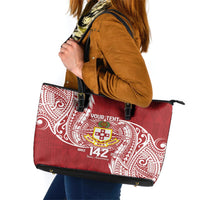 Personalised Kolisi Tonga Atele 142nd Anniversary Leather Tote Bag Special Kupesi Pattern LT9 White - Polynesian Pride
