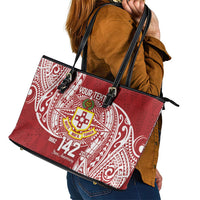 Personalised Kolisi Tonga Atele 142nd Anniversary Leather Tote Bag Special Kupesi Pattern LT9 - Polynesian Pride