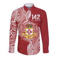 Personalised Kolisi Tonga Atele 142nd Anniversary Long Sleeve Button Shirt Special Kupesi Pattern LT9 Unisex White - Polynesian Pride