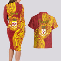 Personalised Kolisi Tonga Atele Couples Matching Long Sleeve Bodycon Dress and Hawaiian Shirt Since 1882 Simple Ngatu Pattern LT9 - Polynesian Pride
