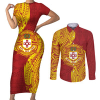 Personalised Kolisi Tonga Atele Couples Matching Short Sleeve Bodycon Dress and Long Sleeve Button Shirt Since 1882 Simple Ngatu Pattern LT9 Gold - Polynesian Pride