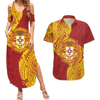 Personalised Kolisi Tonga Atele Couples Matching Summer Maxi Dress and Hawaiian Shirt Since 1882 Simple Ngatu Pattern LT9 Gold - Polynesian Pride