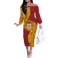 Personalised Kolisi Tonga Atele Family Matching Off The Shoulder Long Sleeve Dress and Hawaiian Shirt Since 1882 Simple Ngatu Pattern LT9 Mom's Dress Gold - Polynesian Pride