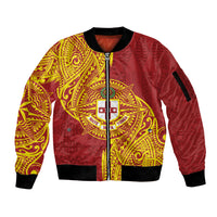 Personalised Kolisi Tonga Atele Sleeve Zip Bomber Jacket Since 1882 Simple Ngatu Pattern LT9 Unisex Gold - Polynesian Pride