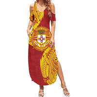 Personalised Kolisi Tonga Atele Summer Maxi Dress Since 1882 Simple Ngatu Pattern LT9 Women Gold - Polynesian Pride