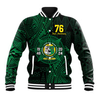 Personalised Tonga Liahona High School 76th Anniversary Baseball Jacket Special Kupesi Pattern LT9 Unisex Green - Polynesian Pride