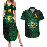 Personalised Tonga Liahona High School 76th Anniversary Couples Matching Summer Maxi Dress and Hawaiian Shirt Special Kupesi Pattern LT9 Green - Polynesian Pride