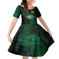 Personalised Tonga Liahona High School 76th Anniversary Family Matching Puletasi and Hawaiian Shirt Special Kupesi Pattern LT9 Daughter's Dress Green - Polynesian Pride
