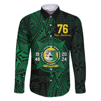 Personalised Tonga Liahona High School 76th Anniversary Family Matching Puletasi and Hawaiian Shirt Special Kupesi Pattern LT9 Dad's Shirt - Long Sleeve Green - Polynesian Pride