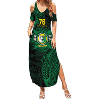 Personalised Tonga Liahona High School 76th Anniversary Family Matching Summer Maxi Dress and Hawaiian Shirt Special Kupesi Pattern LT9 Mom's Dress Green - Polynesian Pride