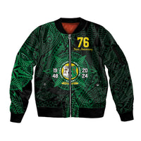 Personalised Tonga Liahona High School 76th Anniversary Sleeve Zip Bomber Jacket Special Kupesi Pattern LT9 Unisex Green - Polynesian Pride