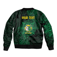 Personalised Tonga Liahona High School 76th Anniversary Sleeve Zip Bomber Jacket Special Kupesi Pattern LT9 - Polynesian Pride