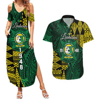 Personalised Tonga Liahona High School Couples Matching Summer Maxi Dress and Hawaiian Shirt Since 1948 Special Kupesi Pattern LT9 Green - Polynesian Pride