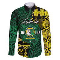 Personalised Tonga Liahona High School Family Matching Off The Shoulder Long Sleeve Dress and Hawaiian Shirt Since 1948 Special Kupesi Pattern