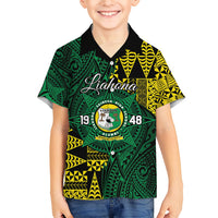 Personalised Tonga Liahona High School Family Matching Summer Maxi Dress and Hawaiian Shirt Since 1948 Special Kupesi Pattern LT9 Son's Shirt Green - Polynesian Pride