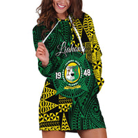 Personalised Tonga Liahona High School Hoodie Dress Since 1948 Special Kupesi Pattern LT9 Green - Polynesian Pride