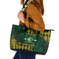 Personalised Tonga Liahona High School Leather Tote Bag Since 1948 Special Kupesi Pattern LT9 Green - Polynesian Pride