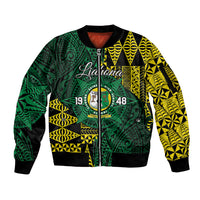 Personalised Tonga Liahona High School Sleeve Zip Bomber Jacket Since 1948 Special Kupesi Pattern LT9 Unisex Green - Polynesian Pride
