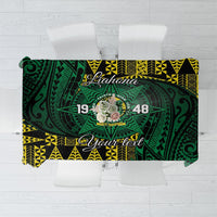 Personalised Tonga Liahona High School Tablecloth Since 1948 Special Kupesi Pattern LT9 Green - Polynesian Pride