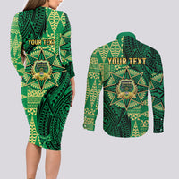 Personalised Tonga Saineha High School Couples Matching Long Sleeve Bodycon Dress and Long Sleeve Button Shirt Since 1978 Special Kupesi Pattern LT9 - Polynesian Pride