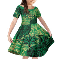 Personalised Tonga Saineha High School Family Matching Summer Maxi Dress and Hawaiian Shirt Since 1978 Special Kupesi Pattern LT9 Daughter's Dress Green - Polynesian Pride