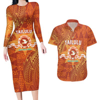 Personalised Tonga Tailulu College Couples Matching Long Sleeve Bodycon Dress and Hawaiian Shirt Since 1967 Special Kupesi Pattern Version 1 LT9 Gold - Polynesian Pride