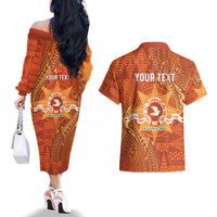 Personalised Tonga Tailulu College Couples Matching Off The Shoulder Long Sleeve Dress and Hawaiian Shirt Since 1967 Special Kupesi Pattern Version 1 LT9 - Polynesian Pride