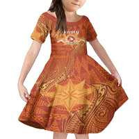 Personalised Tonga Tailulu College Family Matching Short Sleeve Bodycon Dress and Hawaiian Shirt Since 1967 Special Kupesi Pattern Version 1 LT9 Daughter's Dress Gold - Polynesian Pride