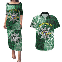 Personalised Tonga Takuilau College Couples Matching Puletasi and Hawaiian Shirt Since 1975 Special Kupesi Pattern LT9 Green - Polynesian Pride