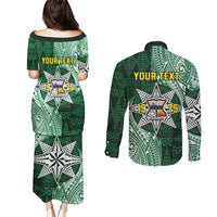 Personalised Tonga Takuilau College Couples Matching Puletasi and Long Sleeve Button Shirt Since 1975 Special Kupesi Pattern LT9 - Polynesian Pride