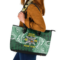 Personalised Tonga Takuilau College Leather Tote Bag Since 1975 Special Kupesi Pattern LT9 Green - Polynesian Pride