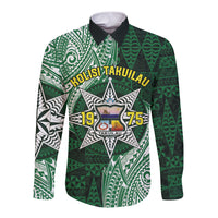 Personalised Tonga Takuilau College Long Sleeve Button Shirt Since 1975 Special Kupesi Pattern LT9 Unisex Green - Polynesian Pride