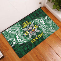 Personalised Tonga Takuilau College Rubber Doormat Since 1975 Special Kupesi Pattern LT9 Green - Polynesian Pride
