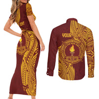 Personalised Tonga Beulah College Couples Matching Short Sleeve Bodycon Dress and Long Sleeve Button Shirt Since 1938 Special Kupesi Pattern LT9 - Polynesian Pride