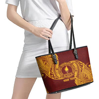 Personalised Tonga Beulah College Leather Tote Bag Since 1938 Special Kupesi Pattern LT9 - Polynesian Pride