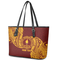 Personalised Tonga Beulah College Leather Tote Bag Since 1938 Special Kupesi Pattern LT9 - Polynesian Pride