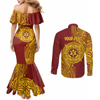 Personalised Tonga High School 77th Anniversary Couples Matching Mermaid Dress and Long Sleeve Button Shirt Special Kupesi Pattern LT9 - Polynesian Pride