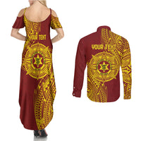 Personalised Tonga High School 77th Anniversary Couples Matching Summer Maxi Dress and Long Sleeve Button Shirt Special Kupesi Pattern LT9 - Polynesian Pride