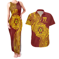 Personalised Tonga High School 77th Anniversary Couples Matching Tank Maxi Dress and Hawaiian Shirt Special Kupesi Pattern LT9 Gold - Polynesian Pride