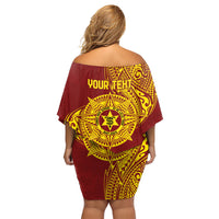 Personalised Tonga High School 77th Anniversary Family Matching Off Shoulder Short Dress and Hawaiian Shirt Special Kupesi Pattern