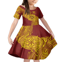Personalised Tonga High School 77th Anniversary Family Matching Puletasi and Hawaiian Shirt Special Kupesi Pattern LT9 Daughter's Dress Gold - Polynesian Pride
