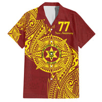 Personalised Tonga High School 77th Anniversary Family Matching Summer Maxi Dress and Hawaiian Shirt Special Kupesi Pattern LT9 Dad's Shirt - Short Sleeve Gold - Polynesian Pride
