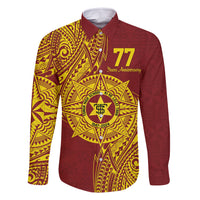 Personalised Tonga High School 77th Anniversary Family Matching Summer Maxi Dress and Hawaiian Shirt Special Kupesi Pattern LT9 Dad's Shirt - Long Sleeve Gold - Polynesian Pride