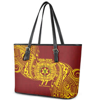 Personalised Tonga High School 77th Anniversary Leather Tote Bag Special Kupesi Pattern LT9 - Polynesian Pride