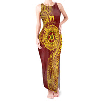 Personalised Tonga High School 77th Anniversary Tank Maxi Dress Special Kupesi Pattern LT9 Women Gold - Polynesian Pride